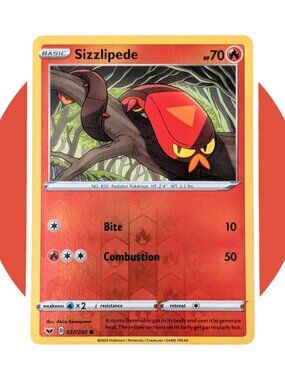 Sword & Shield Pokemon Card (CX13): Sizzlipede 037/202, Reverse Holo